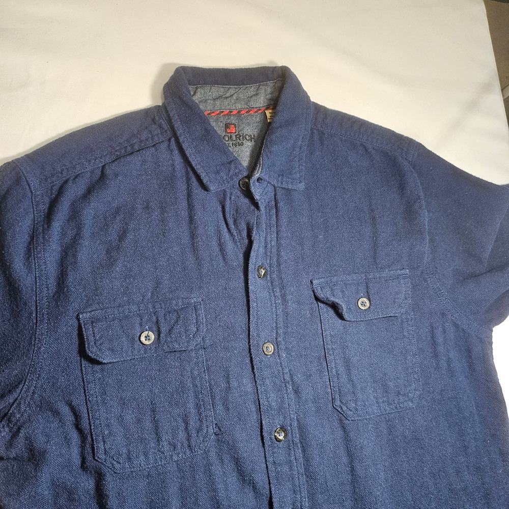 Woolrich Mens Blue Herringbone Flannel Shirt Medium HMT0687S Long Sleeve Cotton